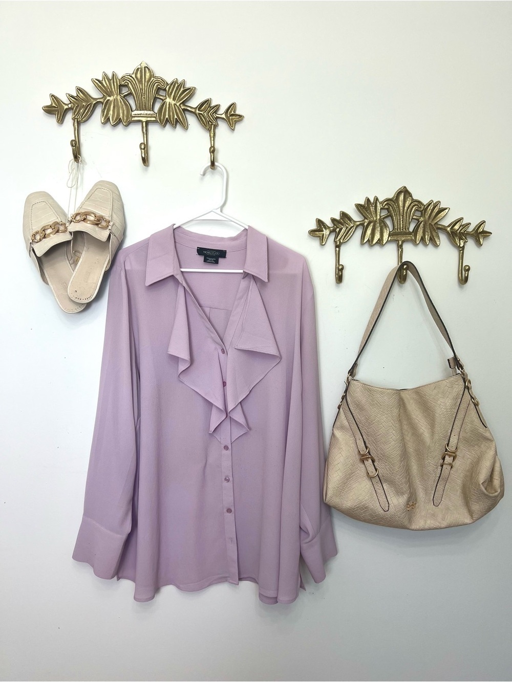 Michael Studio Lavender Ruffle Front Blouse 2X ptp 27” l32.5”